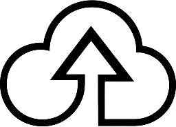 Outline of a cloud with an upward arrow inside representing cloud upload.