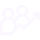 Icon of two people with an upward trending arrow representing explosive user growth.
