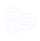 White outline icon of a peanut with lines representing texture on a black background.