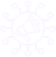 Icon of a megaphone inside a virus-like circle with connected nodes around it.