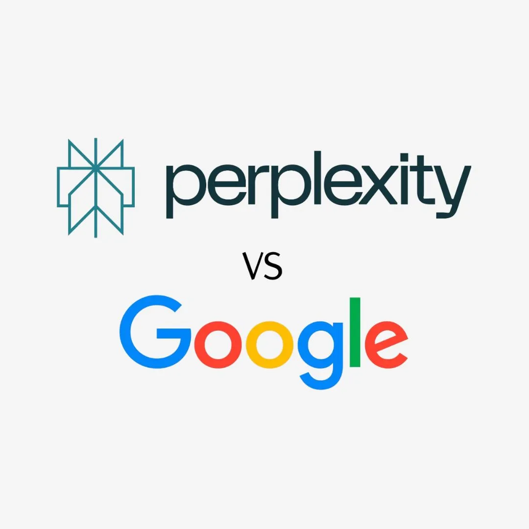 Perplexity and Google logos with 'vs' between them against a light gray background.