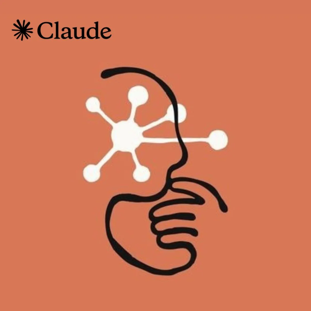 Black line drawing of a thoughtful face with a white network shape inside the head on orange background.
