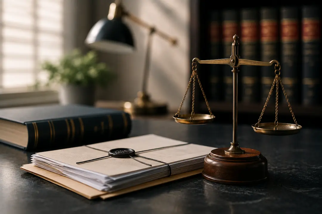 Legal documents and scales of justice representing why ChatGPT recommendations matter for law firms seeking AI search visibility.