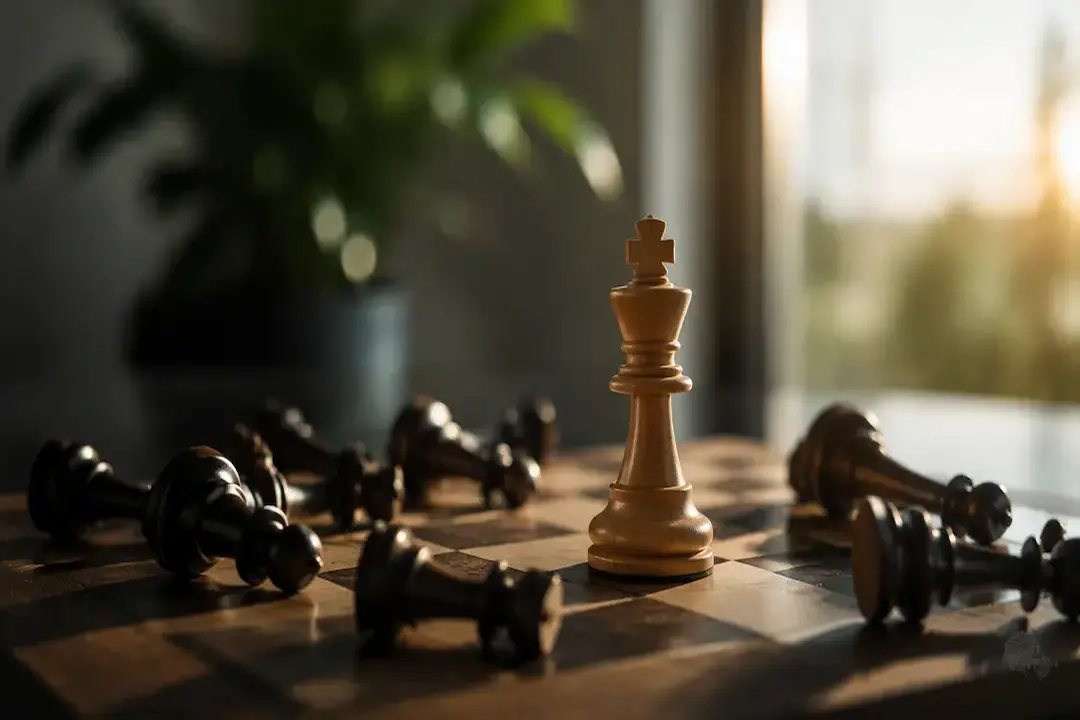 Chessboard with a standing king representing strategic planning and winning with Generative Search Optimisation (GSO).